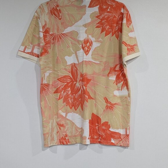 H&M Slim Fit Tropical Print Polo Tee Orange Peach Cream Size Medium - Picture 2 of 3